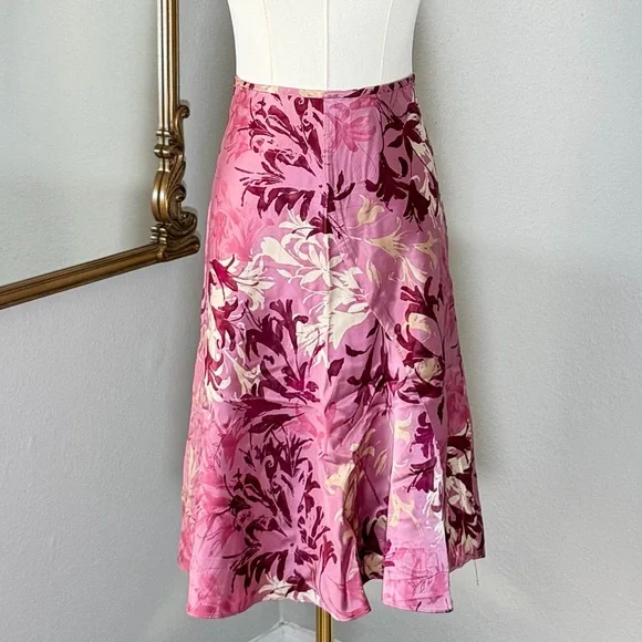 VTG 90s INC Silk Floral Midi Skirt 8P Fairycore Cottagecore Pink Coquette Mesh - Picture 2 of 7